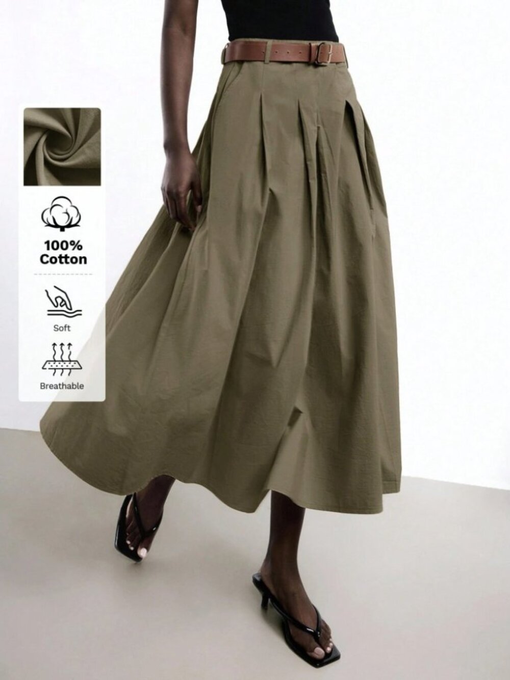 Brown Midi A-Line Skirt